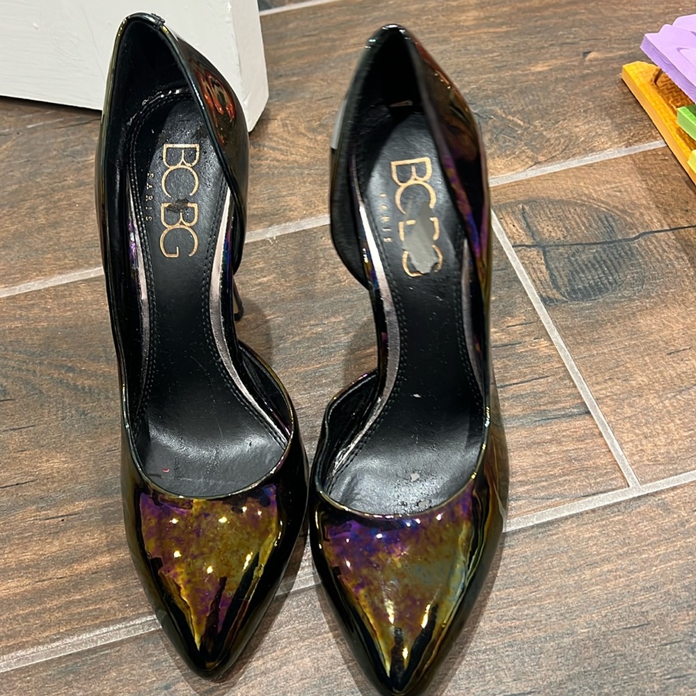 BCBG black chrome heels